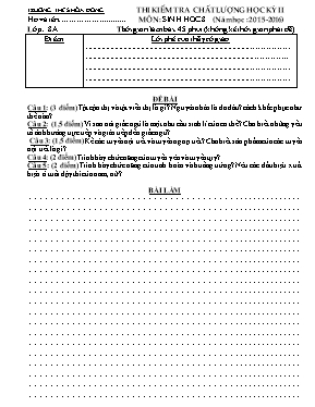 Thi kiểm tra chất lượng học kỳ II môn Sinh học 8 (năm học 2015 - 2016)
